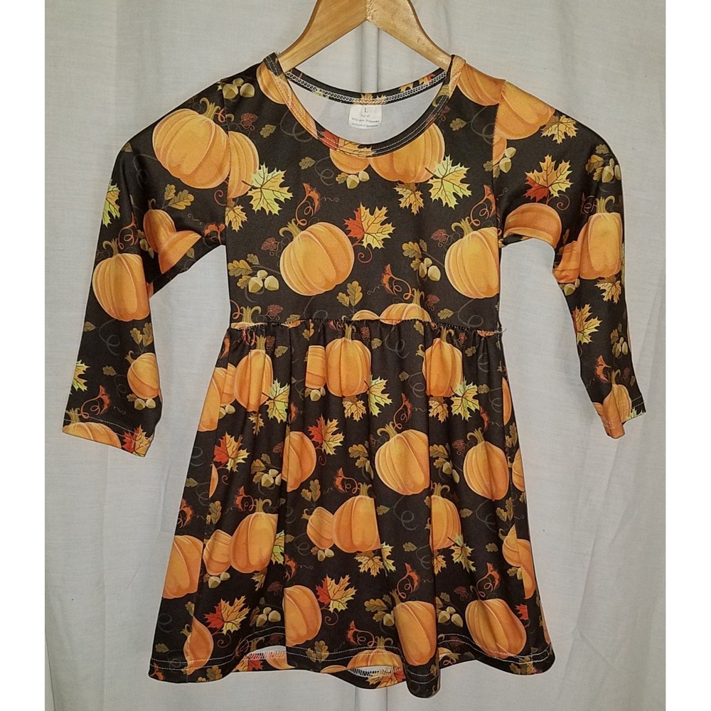Halloween Pumpkin Leaves Fall  4T Long Sleeve‎ Dress Seasonal